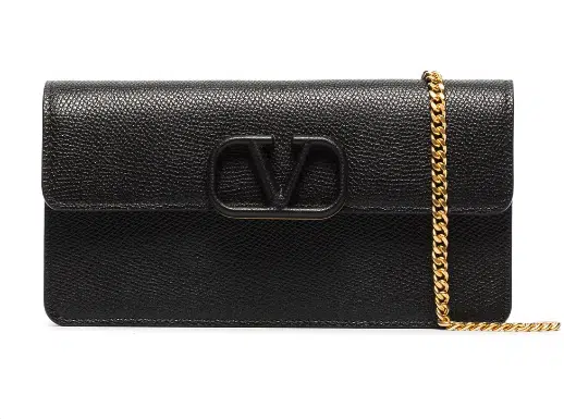 Vlogo Signature Grainy Calfskin Wallet With Chain for Woman in