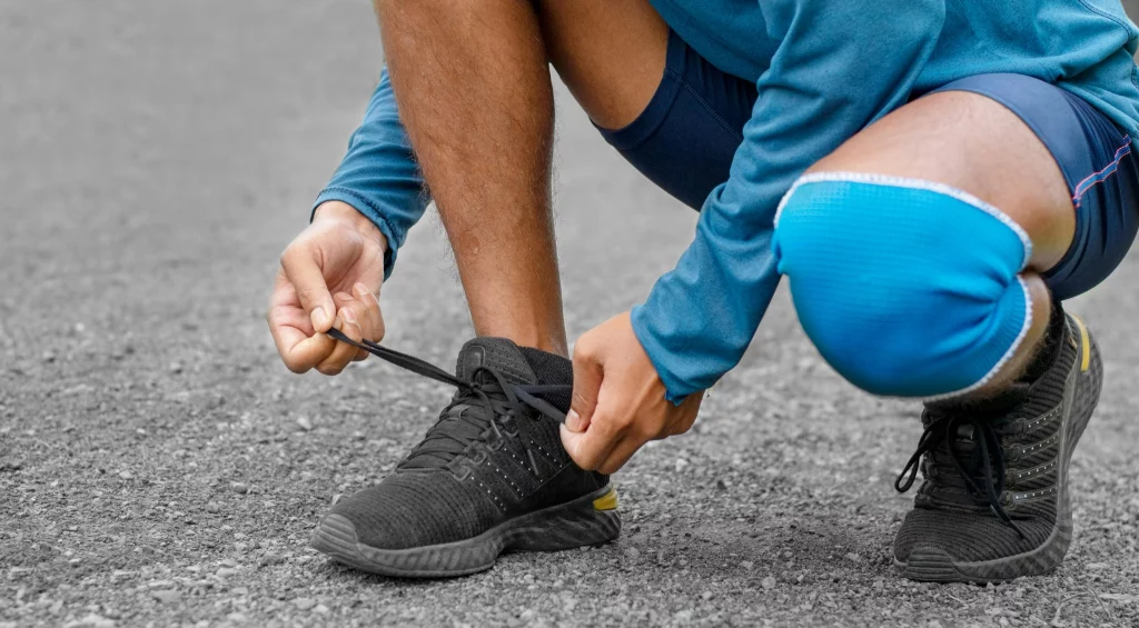 man wearing a shoe according to his shoe size