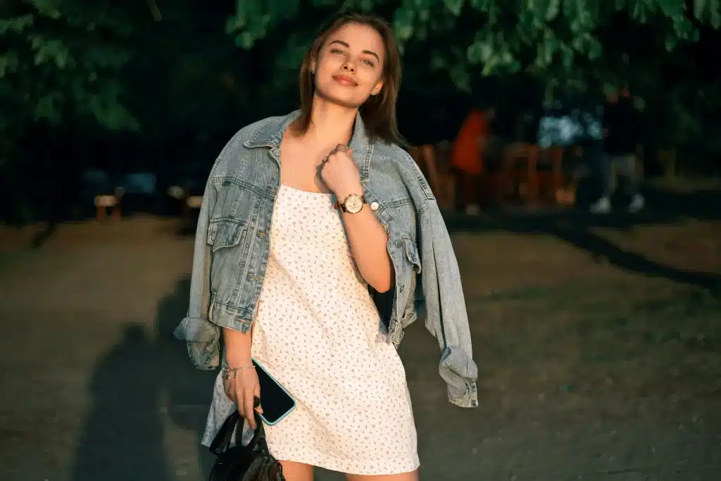 a girl wearing jean jacket